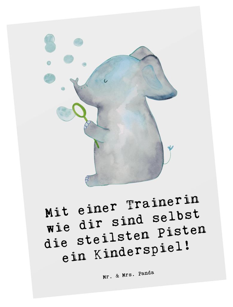 Mr. & Mrs. Panda Postkarte Skifahren Trainerin - Weiß - Geschenk, Postkarten, Lehrerin, Sportart, Skisport, Ansichtskarte, Skilehrerin, Sportarten...