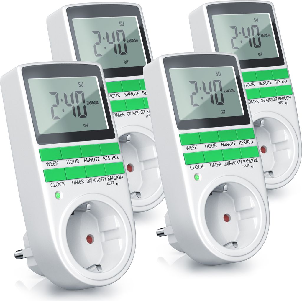 BEARWARE 4x Zeitschaltuhr, digital, programmierbar, LCD Display, Steckdosen Timer, max. 3680W