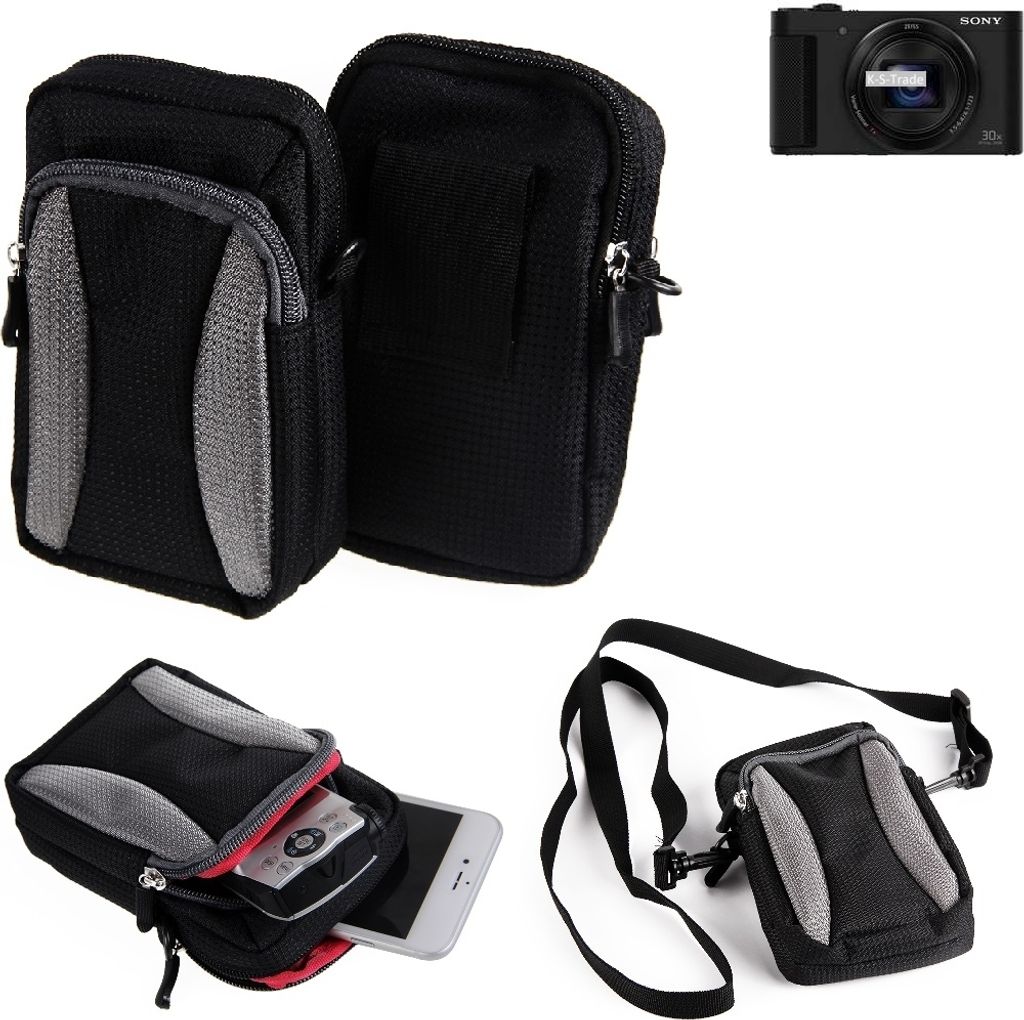 K-S-Trade Fototasche kompatibel mit Sony Cyber-shot DSC-HX90V Gürtel-Tasche Holster Umhänge Tasche Kameratasche, schwarz-grau Brust-Beutel