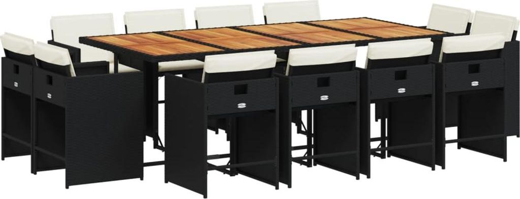 13-tlg. Garten-Essgruppe mit Kissen Schwarz Poly Rattan