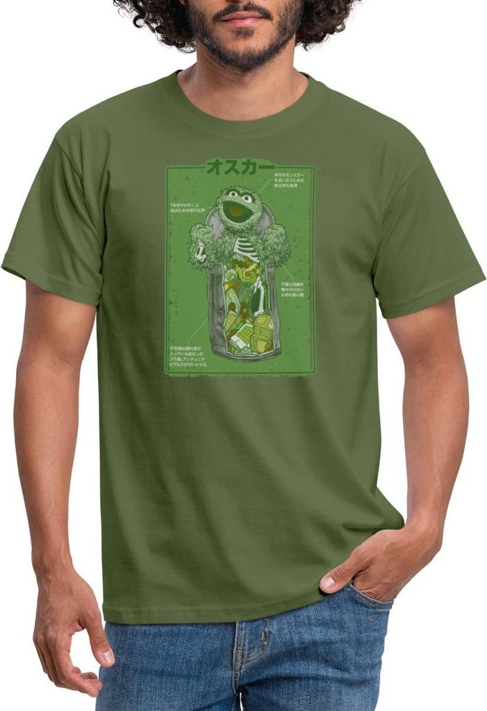 Spreadshirt Sesamstraße Oscar Anatomie Mülltonne Männer T-Shirt, 3XL, Militärgrün