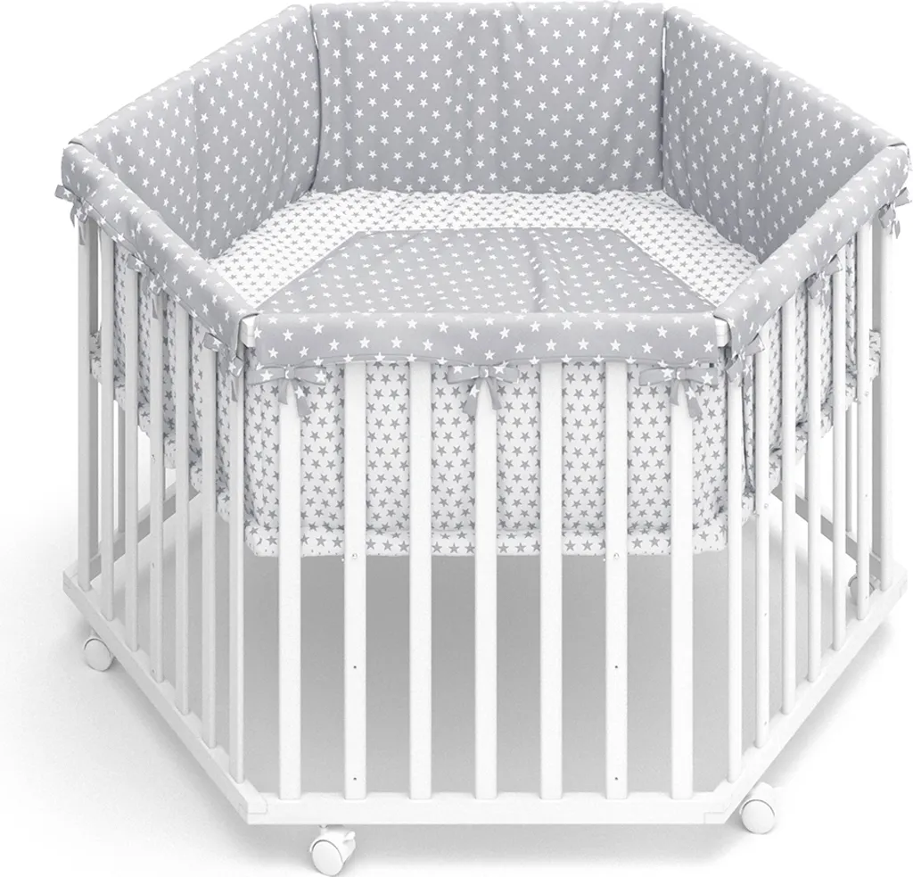 Grand parc à bébé 6 coins Vitalispa Estrella en bois blanc 128x110cm