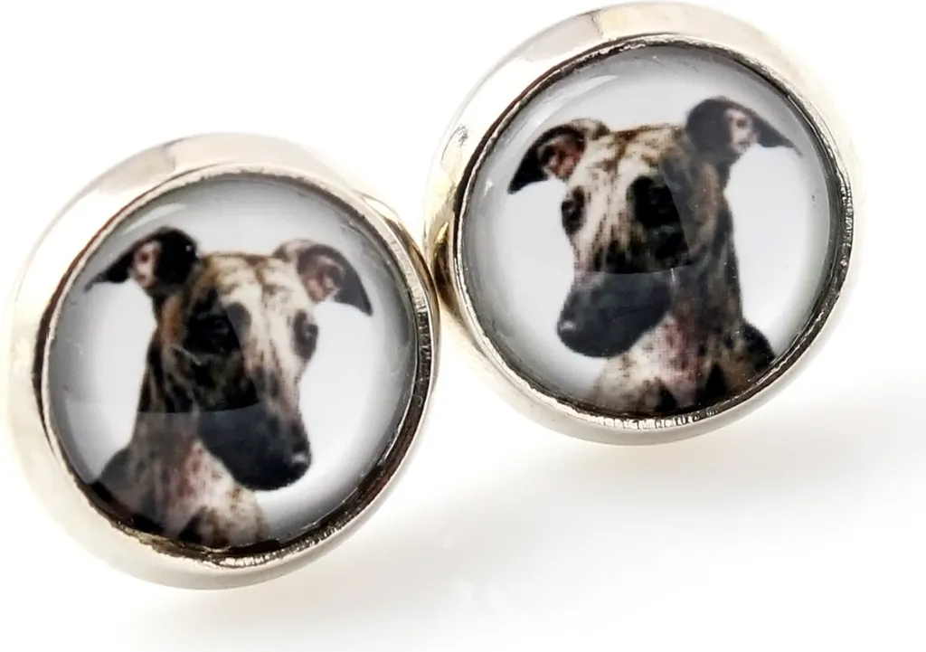 Whippet, piccolo levriero inglese - Orecchini in una scatola, la tua foto, gioielli fatti a mano, marchio proprio di Art-Dog.