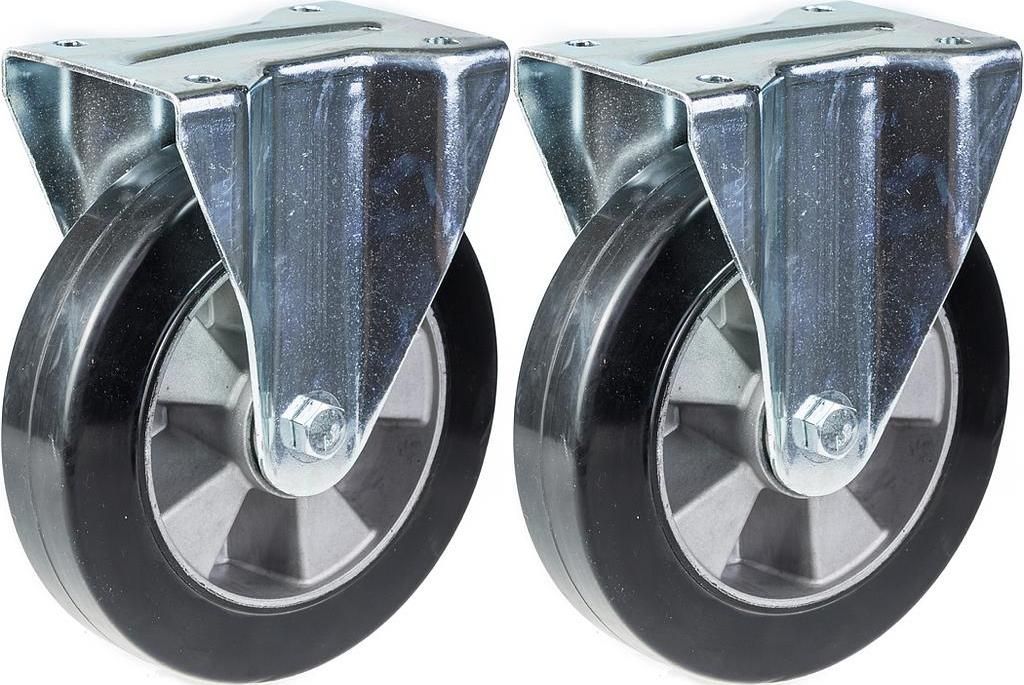 200mm 8" Lenkrollen aus schwarzem Gummi, feststehend, Tragfähigkeit 700kg, 2er Set