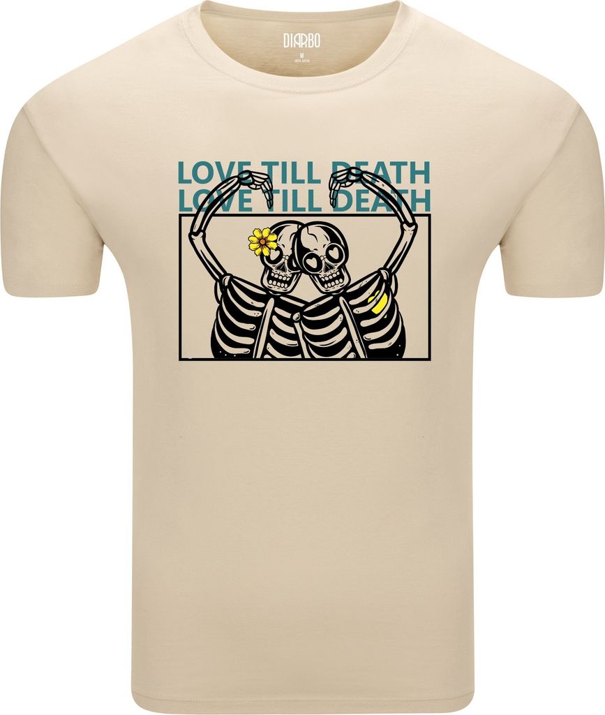 Diarbo Herren T-Shirt mit klassischem Druck Liebe bis zum Tod Beige Gr.S