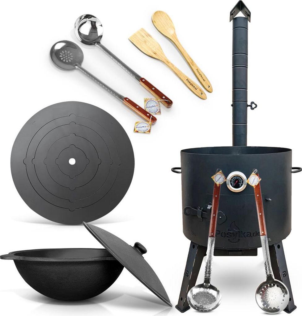 Feuerofen Utschak Ø 49 cm. mit Gusseisen Kazan 22 L Herdplatte Kasan Учаг Uchag