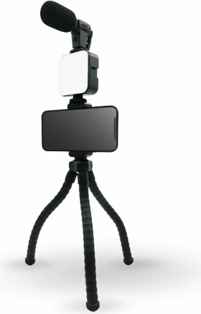 Kit Vlogging Muvit 4 en 1 avec Trépied Ultra Flexible et Éclairage de Nuit
