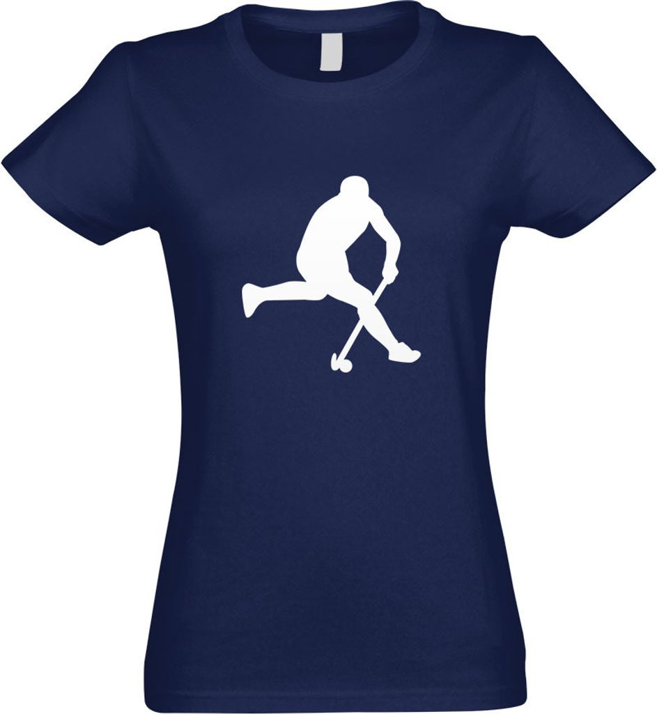Kiwistar - T-Shirt tailliert - Damen - Navy - Hockey Ball Sportler Figur - mit Motiv Bedruckt - Funshirt Design - Sport - Freizeit - Damen - XXL