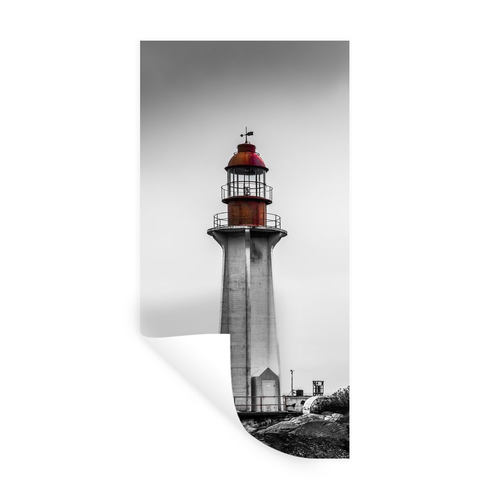 MuchoWow Wandtattoo Wandsticker Wandaufkleber Schwarz-Weiß-Foto eines Leuchtturms im Westen von Vancouver 80x160 cm Selbstklebend und Reposition...