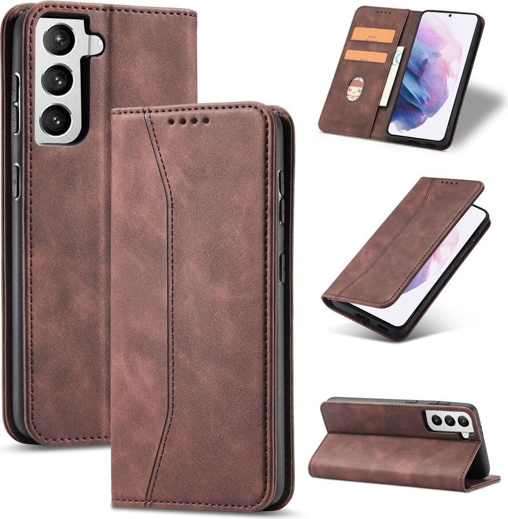 König Design Hülle kompatibel mit Samsung Galaxy S21 Plus Kunstleder Handyhülle - Handy Case Braun