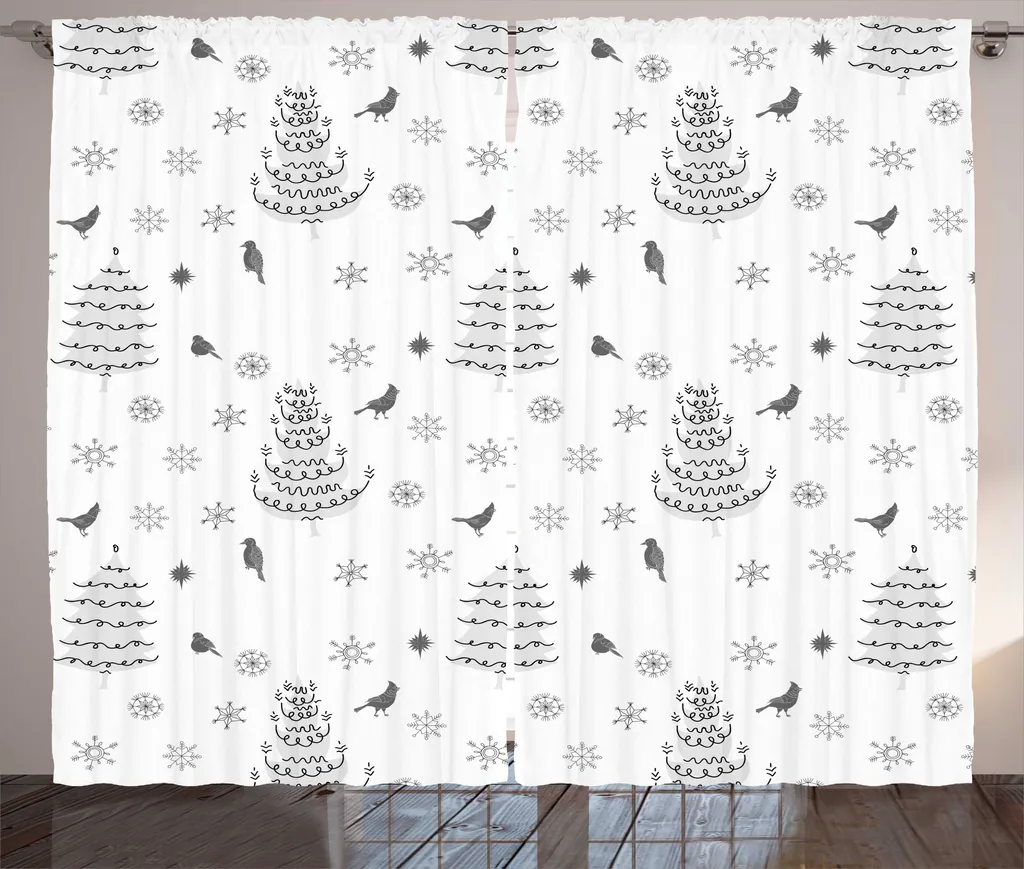Rideaux de Salon Noël Gris aux Motifs Arbres d'Hiver et Flocons 280 cm
