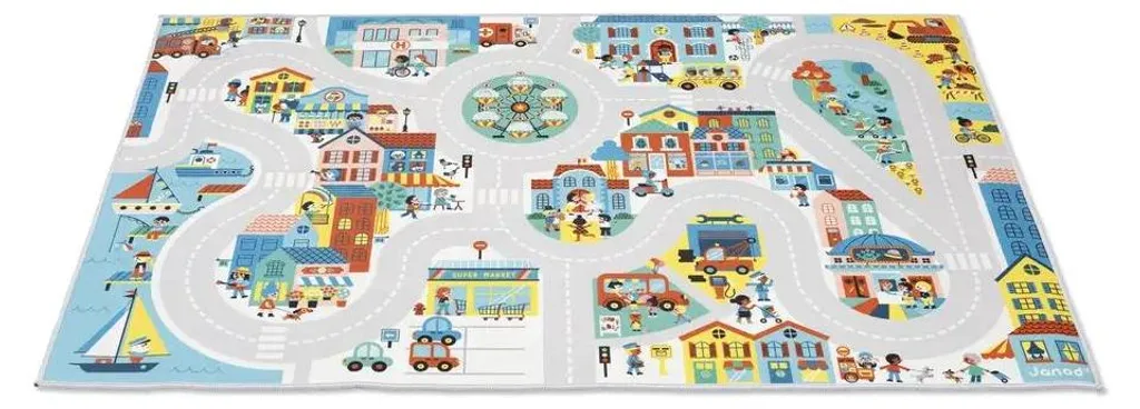 Janod Tapis de jeu ville antidérapant circuit voiture enfant 2-7 ans