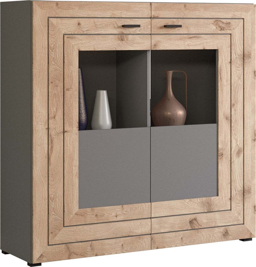 Highboard - Nox Eiche Nachbildung - Grau matt - B 120 cm - Produktbild 