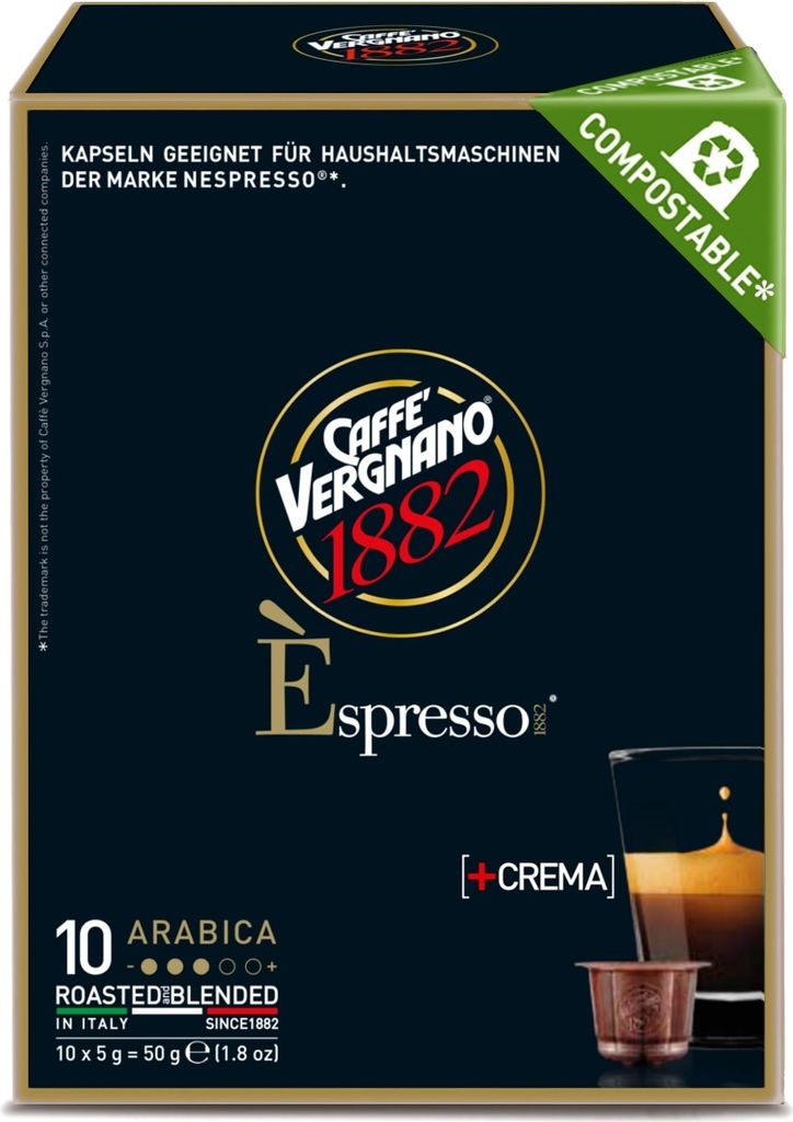 Caffè Vergnano 1882 Èspresso Arabica + Crema | 10 voll kompostierbare Nespresso komp. Kapseln