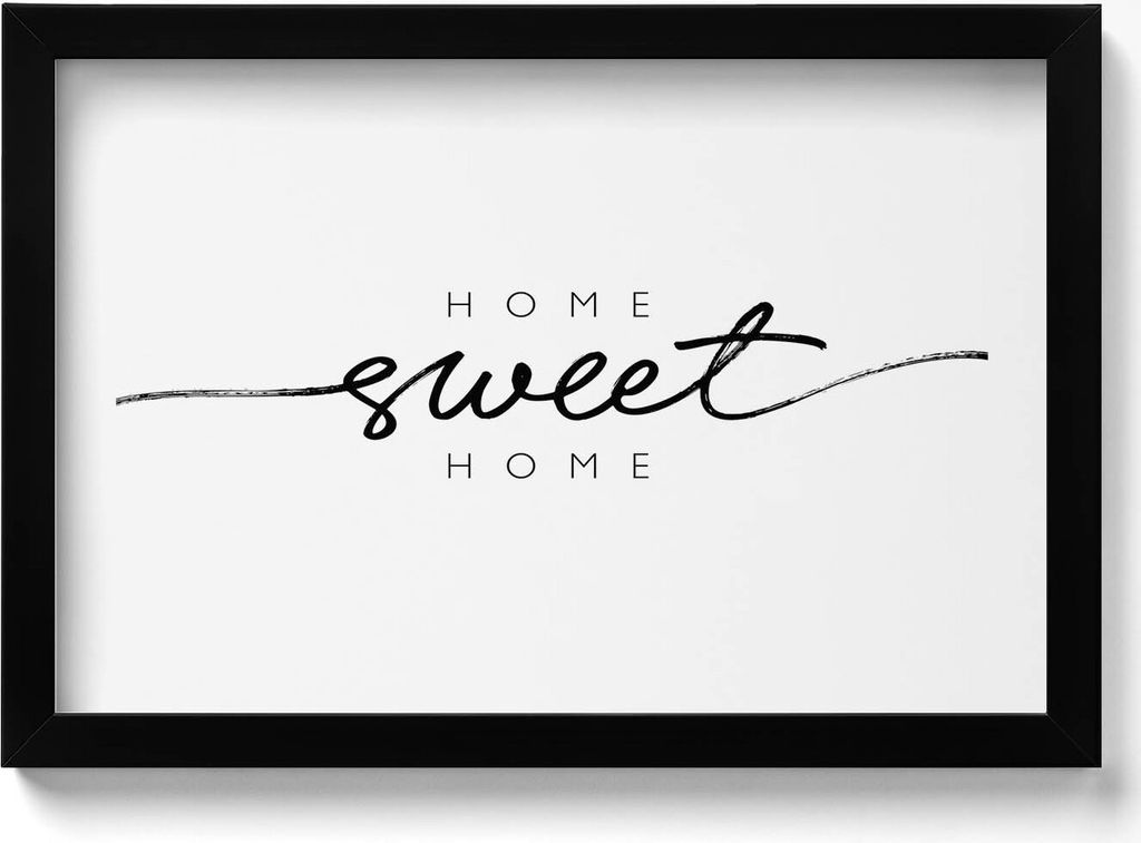 Dekoratives Schild für die Wohnung „Home, sweet home“– Wandbild mit Rahmen – Gerahmtes Bild – Wanddekoration – 30x20 cm – Schwarz ...