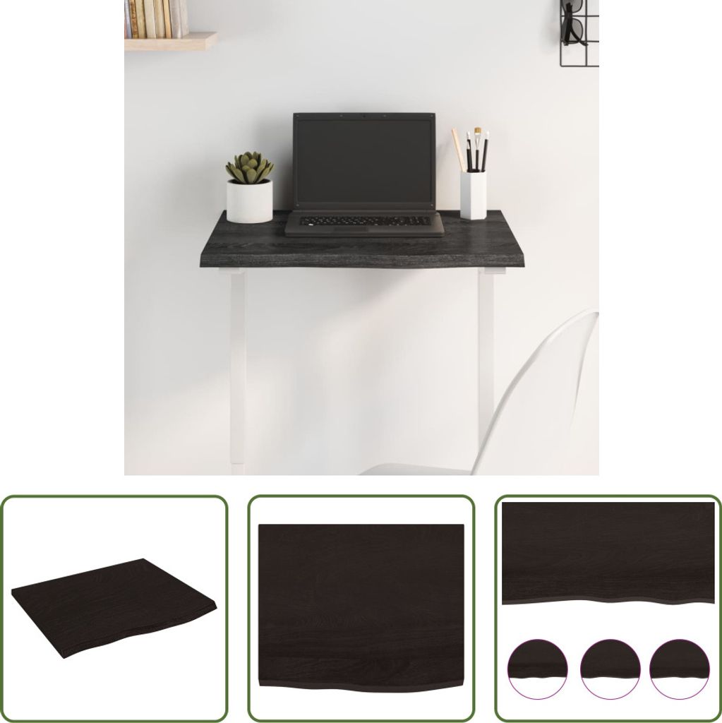 The Living Store Tischplatte Dunkelbraun 60x50x2 cm Massivholz Eiche Behandelt