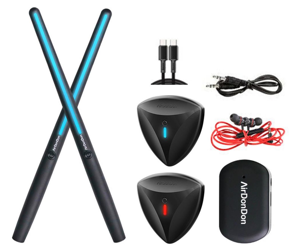 1 Set Air Drum Kit mit Drumsticks, Pedalen, Audio-Konverter, Kopfhörer, 3D-Bewegungssensor-E-Drum, tragbar, virtuelles Schlagzeug, für Anfänger,...