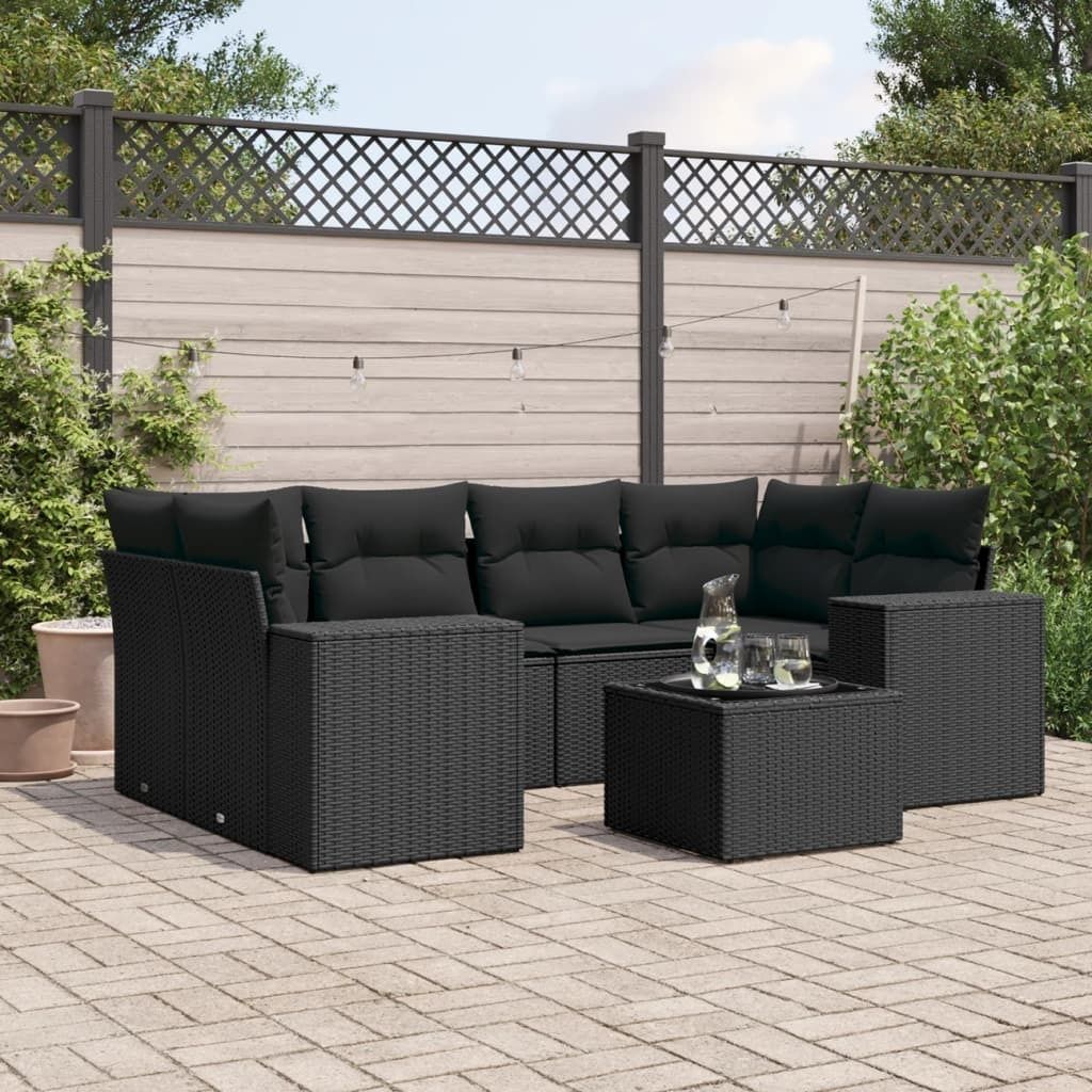 Maison Exclusive - 7-tlg. Garten-Sofagarnitur mit Kissen Schwarz Poly Rattan
