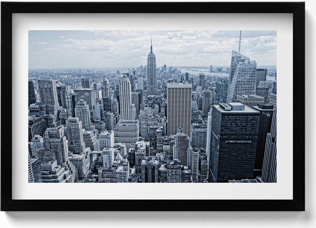 Blick auf New York– Wandbild mit Rahmen – Gerahmtes Bild – Wanddekoration – 60x40 cm – Schwarz Rahmen