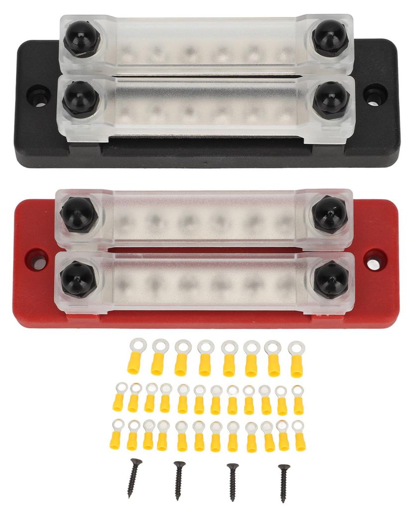 2 Stück Stromverteilerblock Schwarz Rot 12šC48 V 150 A Doppelreihige 6-polige Sammelschiene für Autos, Wohnmobile, Boote, Yachten, LKWs
