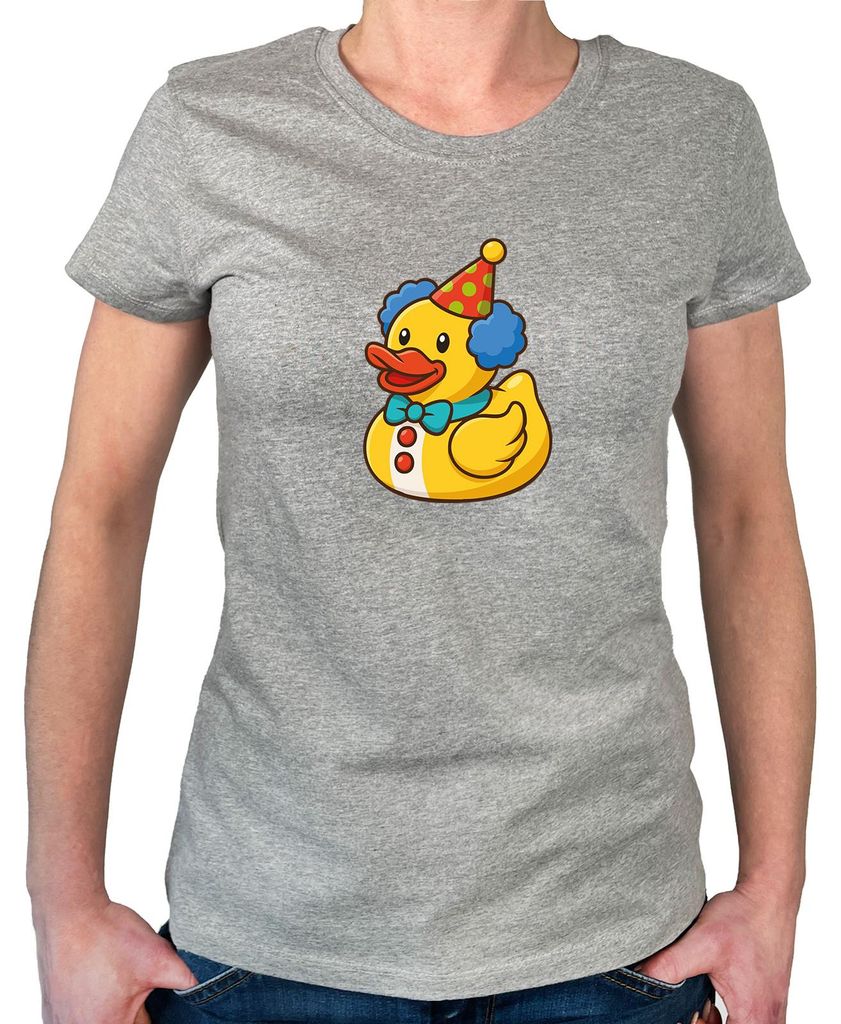 Huuraa Damen T-Shirt Quietscheente Clown Gummiente Zirkus L Sport Grey Bio Baumwolle Fairtrade Damenshirt Geschenkidee