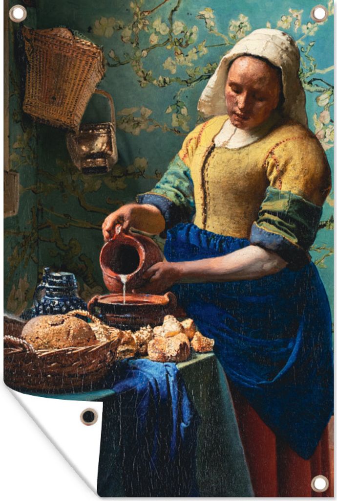 MuchoWow 40x60 cm Outdoor-Poster Gartendeko Sichtschutz Garten Poster für den Garten Milchmädchen - Mandelblüte - Van Gogh - Vermeer - Gemäld...