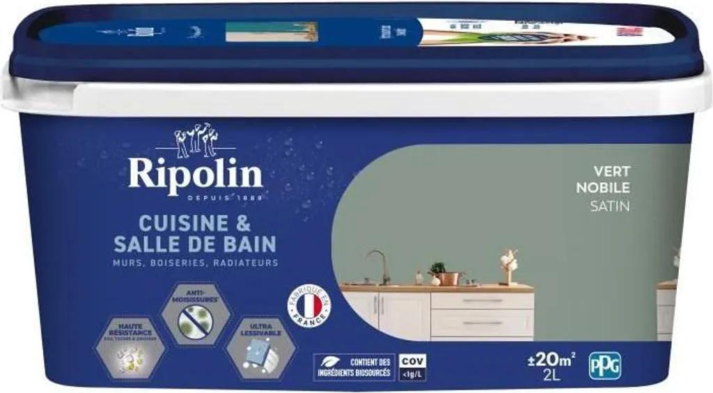 Smalto Murale RIPOLIN Vert Nobile 2L - Finitura Satinata Antimuffa Bagno
