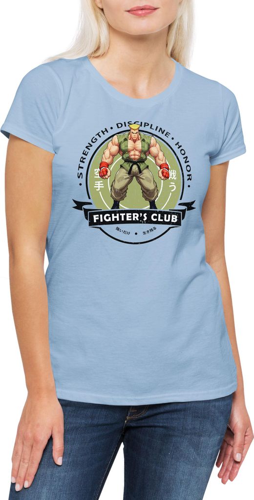 Urban Backwoods Fighter's Club Guile I, Damen T-Shirt, Farbe: Hellblau, Größe: M