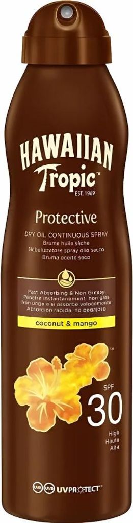 Hawaiian Tropic – Sonnenschutz – Island Glow Dry Oil Continuous Spray SPF 30 – Feuchtigkeitsspendend & Schützend – 177 ml - 1 Stück