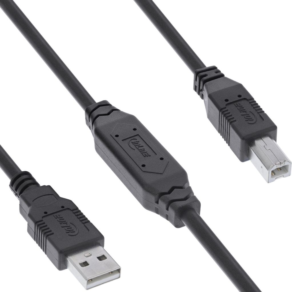 InLine USB 2.0 Aktiv-Kabel, USB-A Stecker zu USB-B Stecker, 12,5m