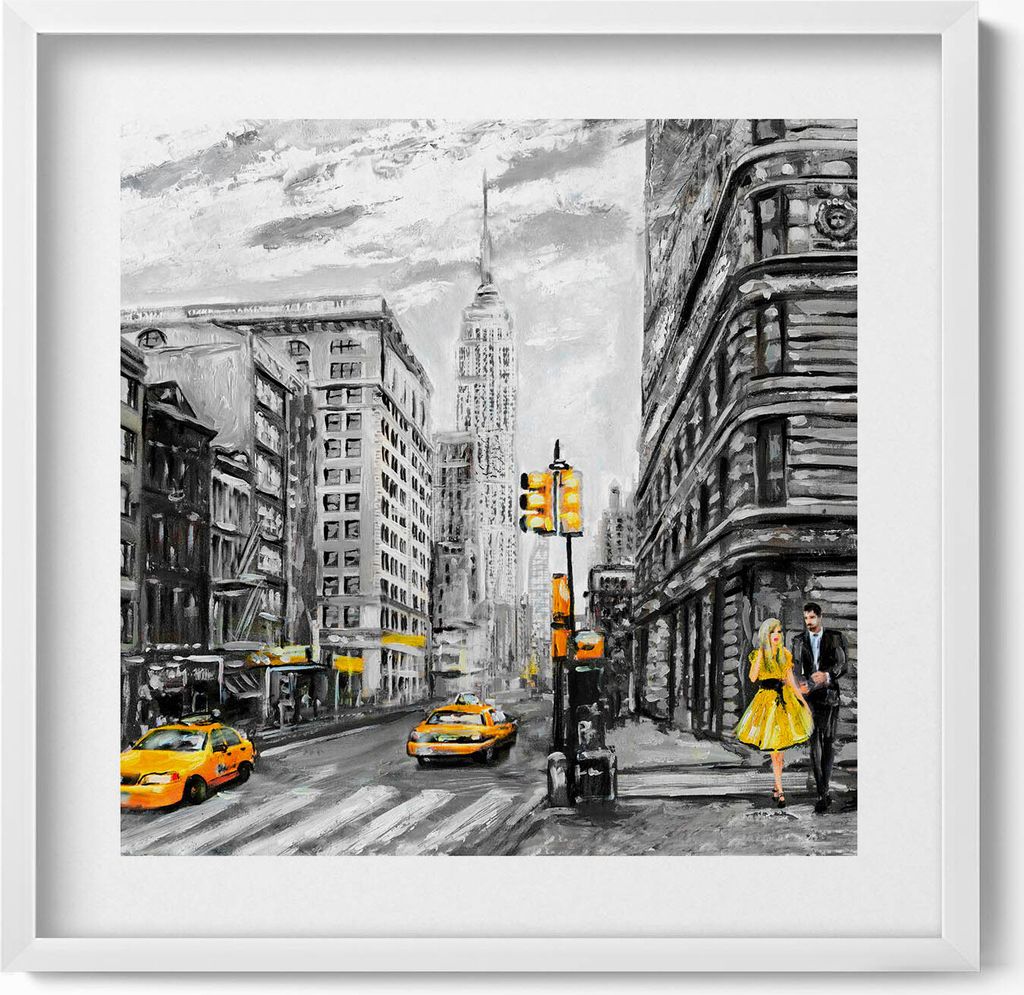 Die Straßen des Empire State Building– Wandbild mit Rahmen – Gerahmtes Bild – Wanddekoration – 50x50 cm – Weiß Rahmen