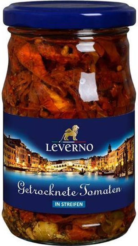 Leverno Tomaten getrocknet in Streifen in Öl 280 G Glas Vegan Glutenfrei Würzig aromatisch im Geschmack