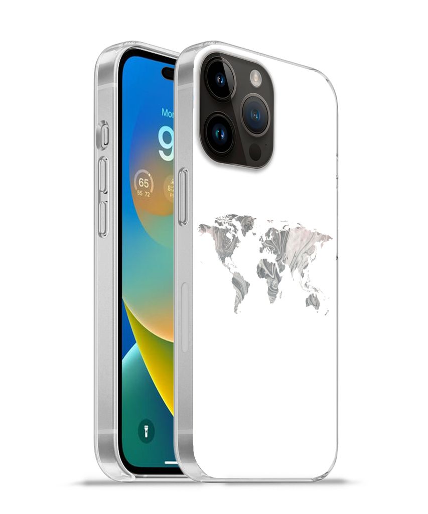 MuchoWow Handyhülle Schutzhülle Hülle für Apple iPhone 14 Pro Max Weltkarte - Muster - Schwarz Silikon Softcase Handy Hülle - Hardcover