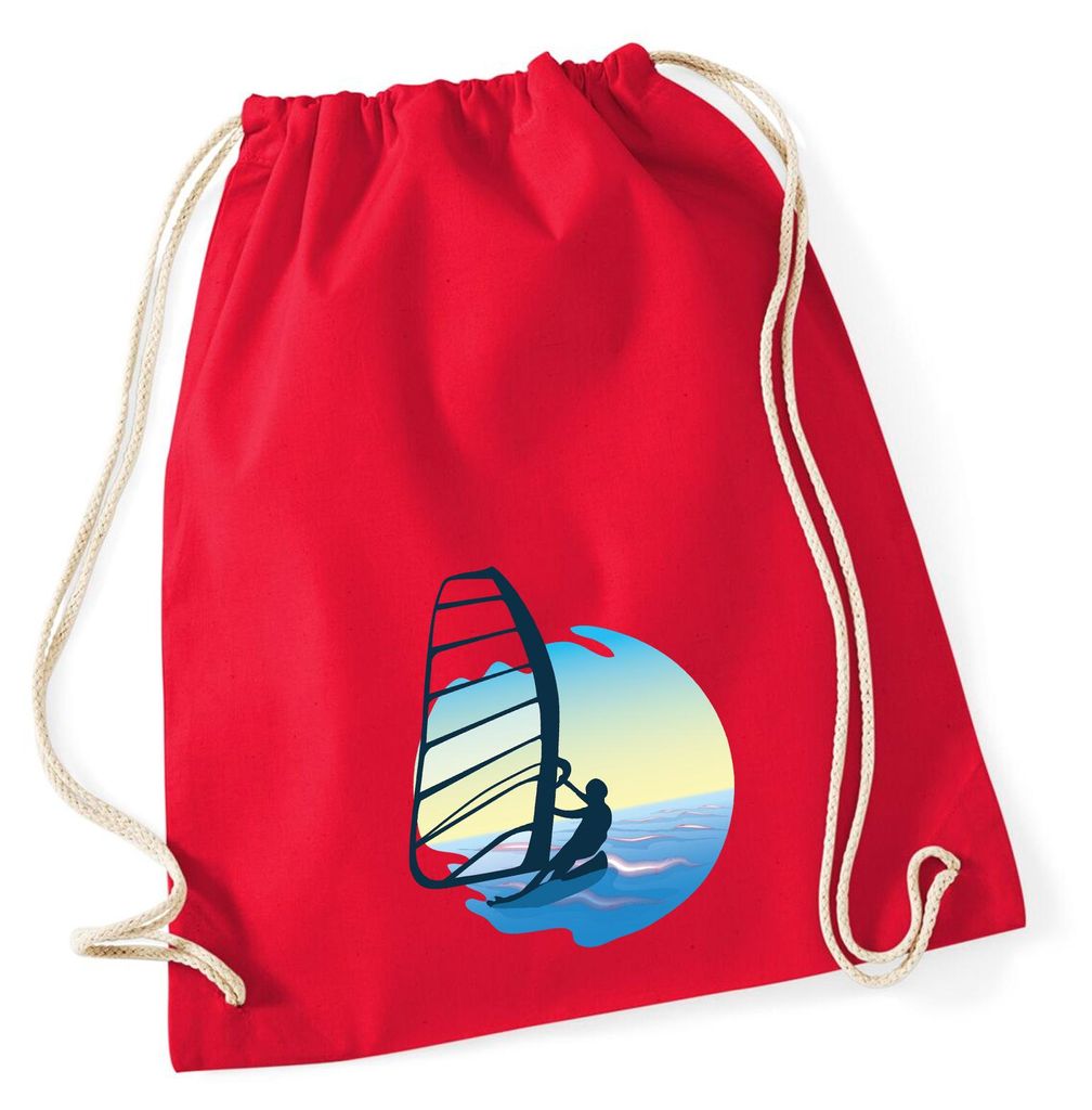 Huuraa Turnbeutel Windsurfer Surfen 12 Liter Classic Red Baumwolle Rucksack Geschenkidee