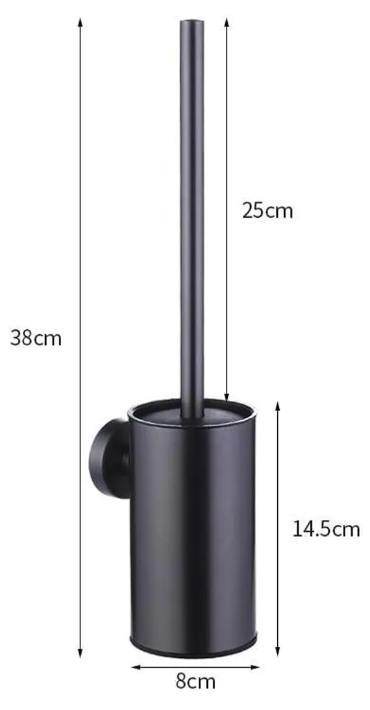 Brosse de toilettes inox noir avec support mural robuste de 40 cm