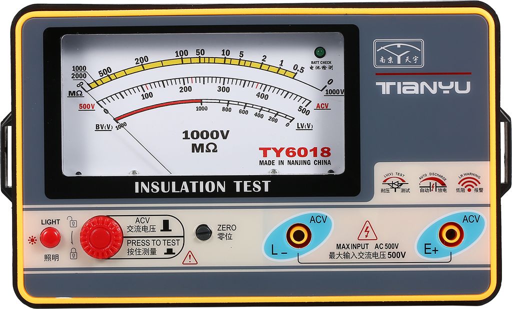 Isolationswiderstandsmessgeraet, digitales Ohmmeter, Megger, tragbarer Isolationstester, Megameter, 0šC2000 MŠž, 1000 V, hochpraezises Megaohmme...