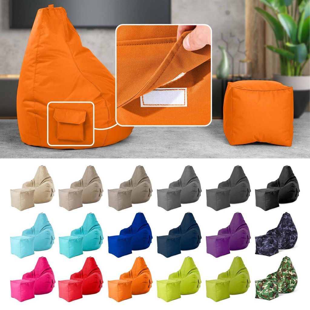 Green Bean 2er Set Sitzsack + Hocker "Cozy+Cube" - mit EPS Perlen Füllung - robust waschbar schmutzabweisend - Orange