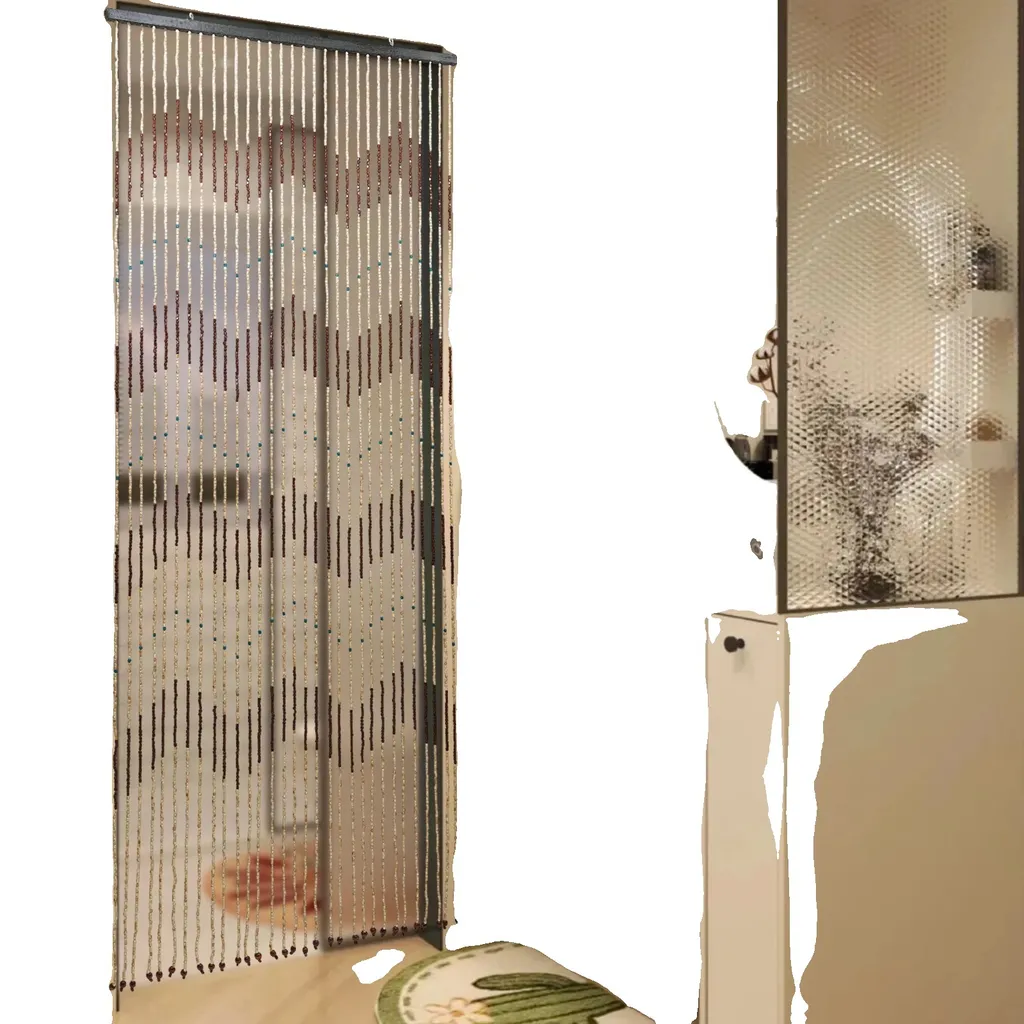 Tenda Divisoria Perline Legno 90x220 cm | Marrone Beige Design Boho