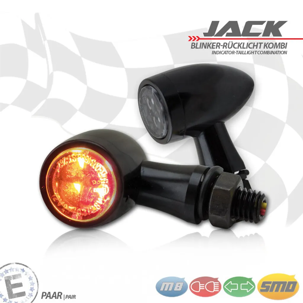 Kit clignotant SMD noir RL Jack avec anneau décoratif étanche pour moto
