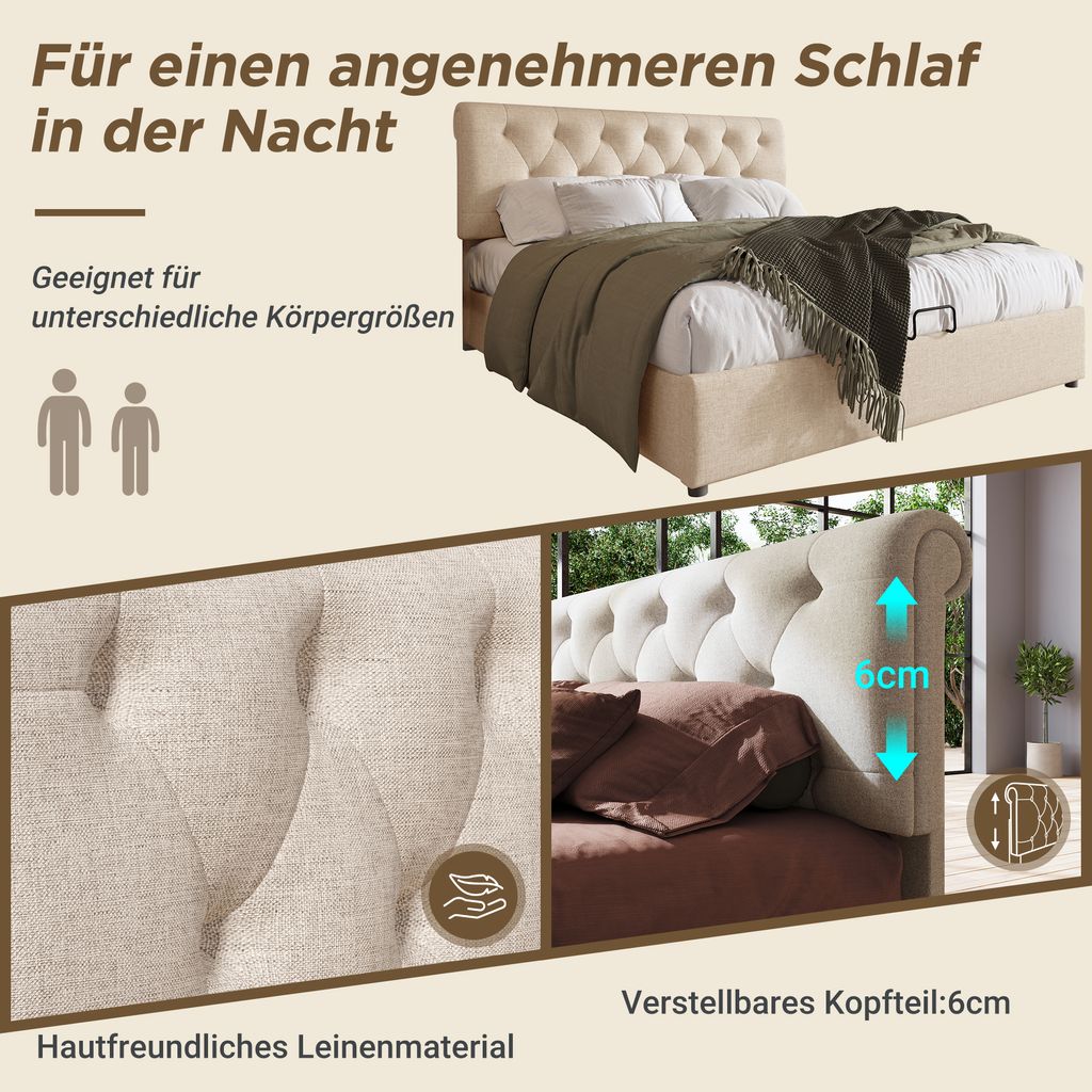 Flieks Polsterbett mit Stauraum verstellbarem Kopfteil und Produktbild 5