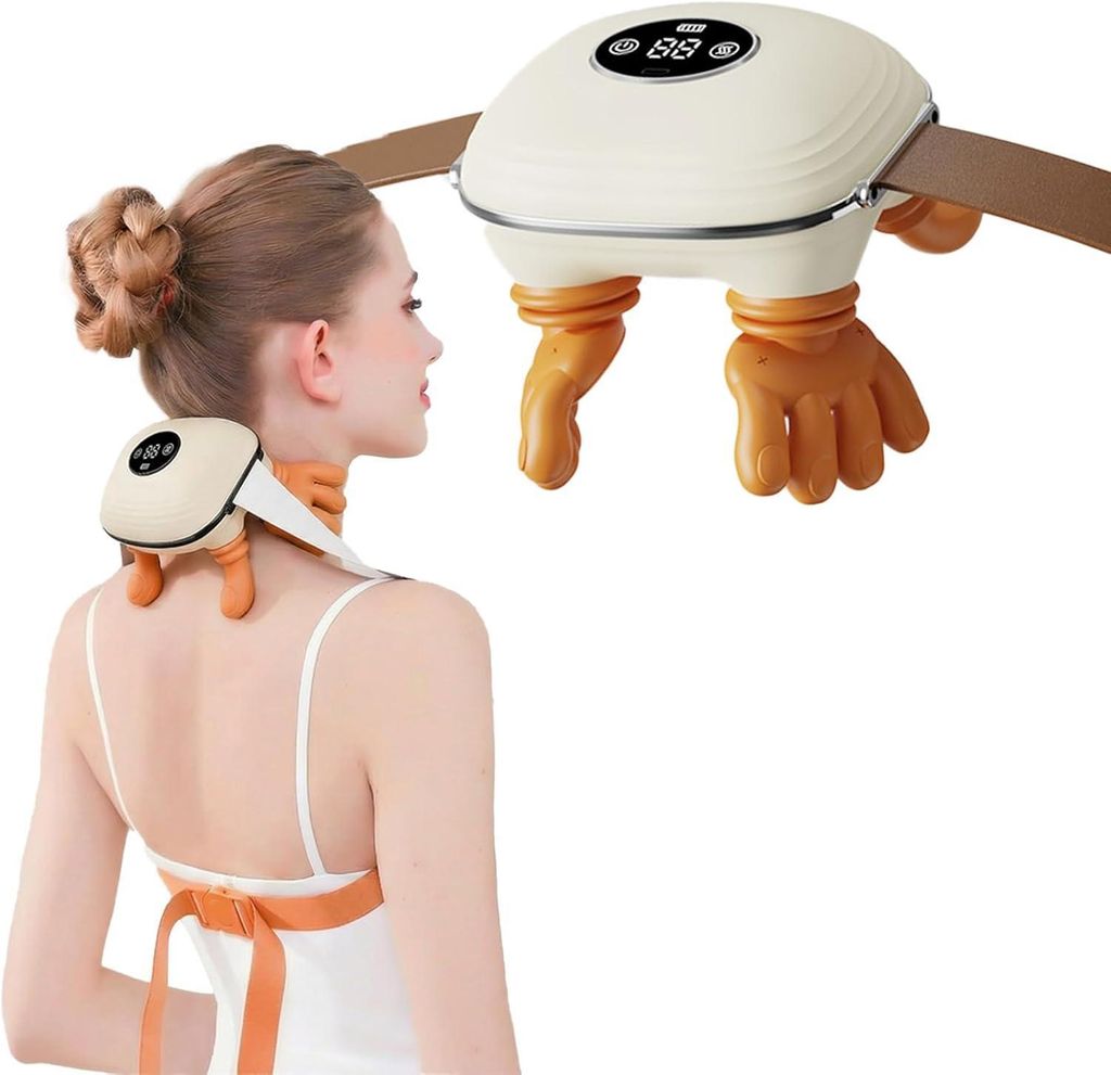 4D Nackenmassagegerät mit Wärme, 4D Bionische Hand Nackenmassagegerät, Elektrisches Shiatsu Massagegerät mit 3 Intensitätsstufen und 2 Heizstufen