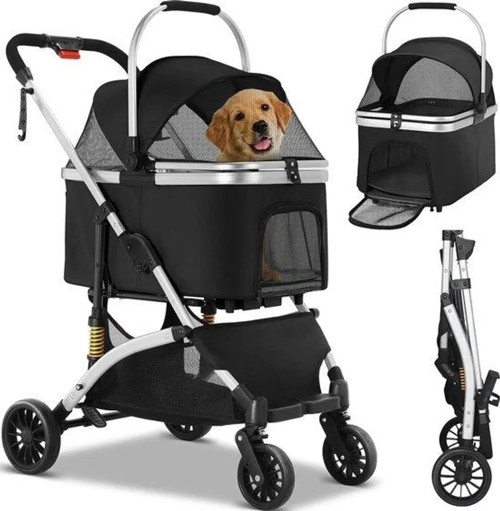 Poussette grande taille pour chiens - Chariot de transport noir 40kg