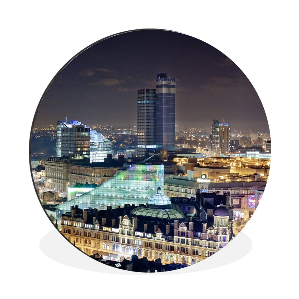 MuchoWow Aluminium Wandkreis Manchester - Nacht - Skyline Ø 90 cm Wanddeko Modern Wohnzimmer - Mauerkreis - Wandbilder - Runde Bild - Bild aus A...