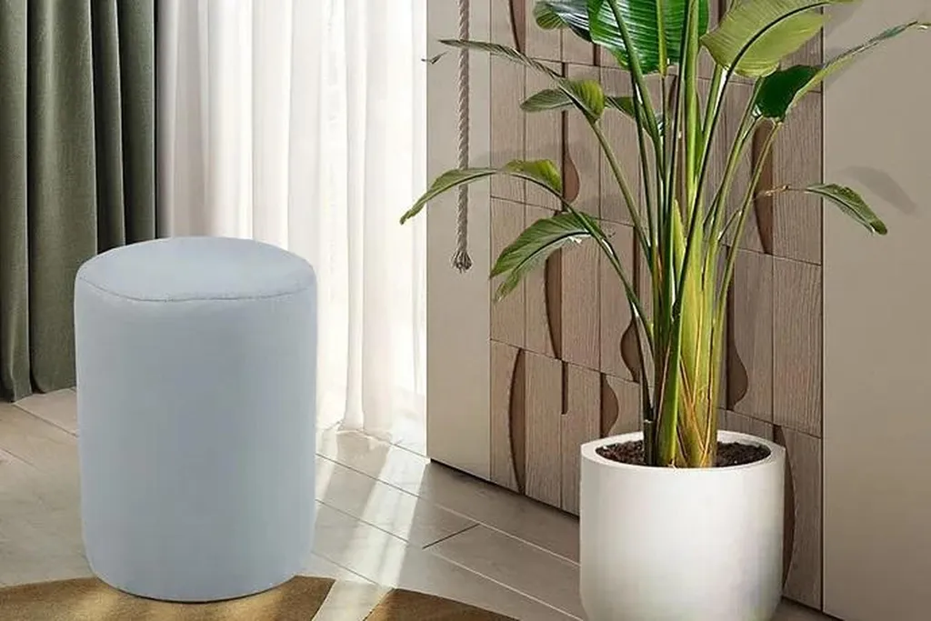 Pouf de luxe blanc en textile et structure MDF - Design Nouveau Chic