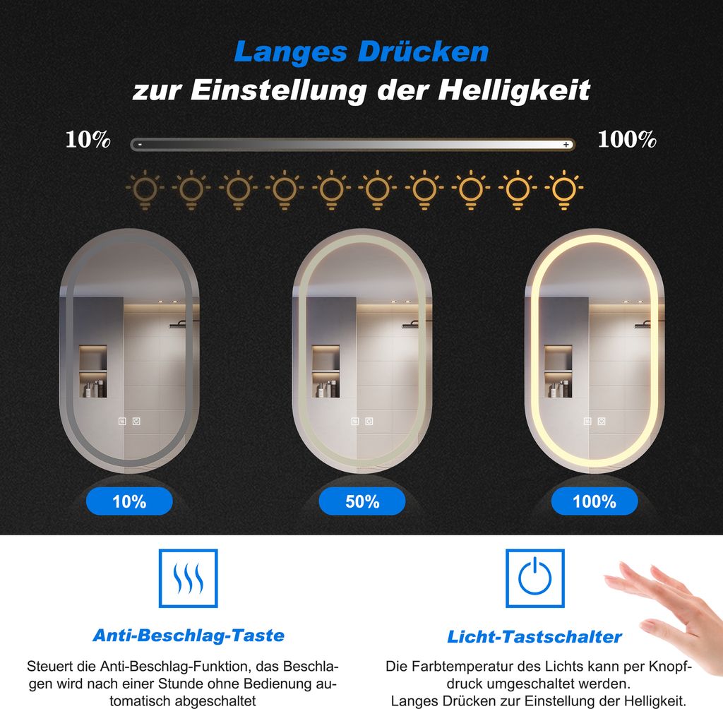 SONNI Ovaler Spiegelschrank 40x70x14cm mit Produktbild 5