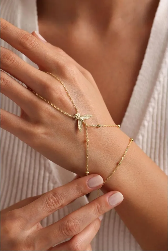 Bracelet bague pour femme en argent 925 et phénix doré style orient