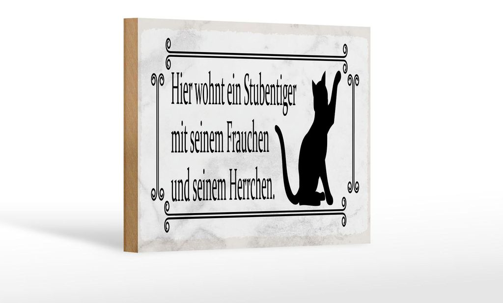 Holzschild Spruch 18x12 cm Katze hier wohnt ein Stubentiger Dekoration