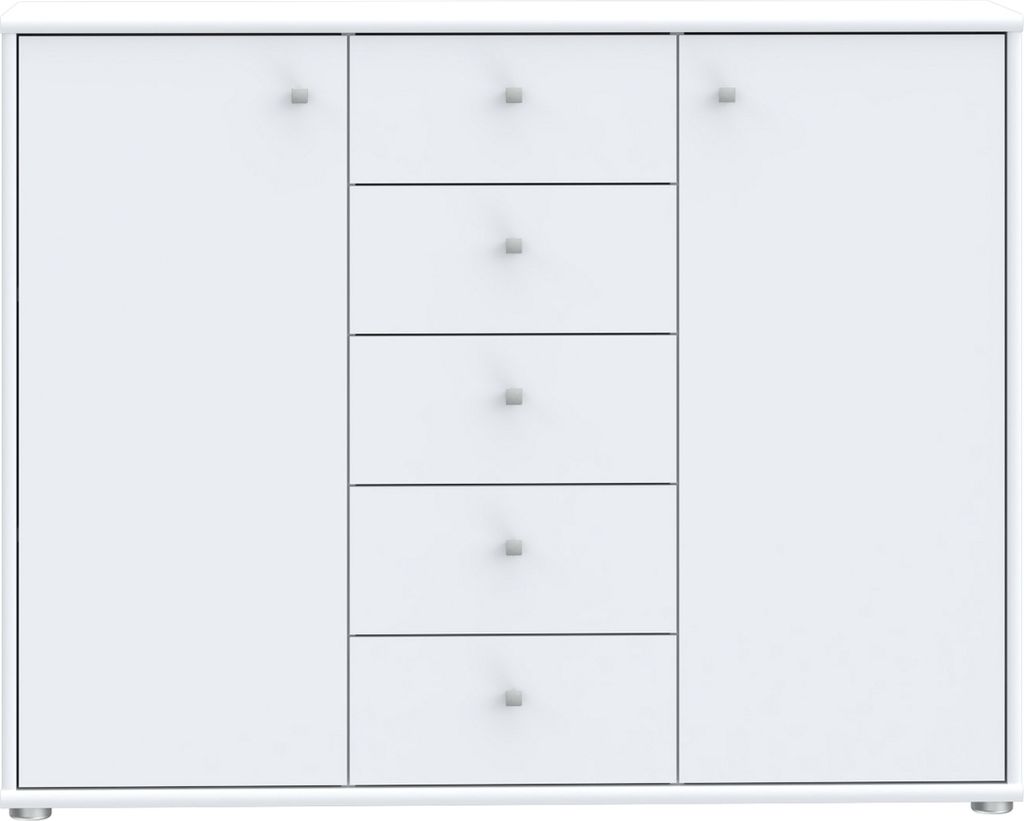 Sideboard >TEMPRA2< 2 Türen, 5 Schübe, in Weiss - 108,8x85,5x34,8cm (BxHxT)