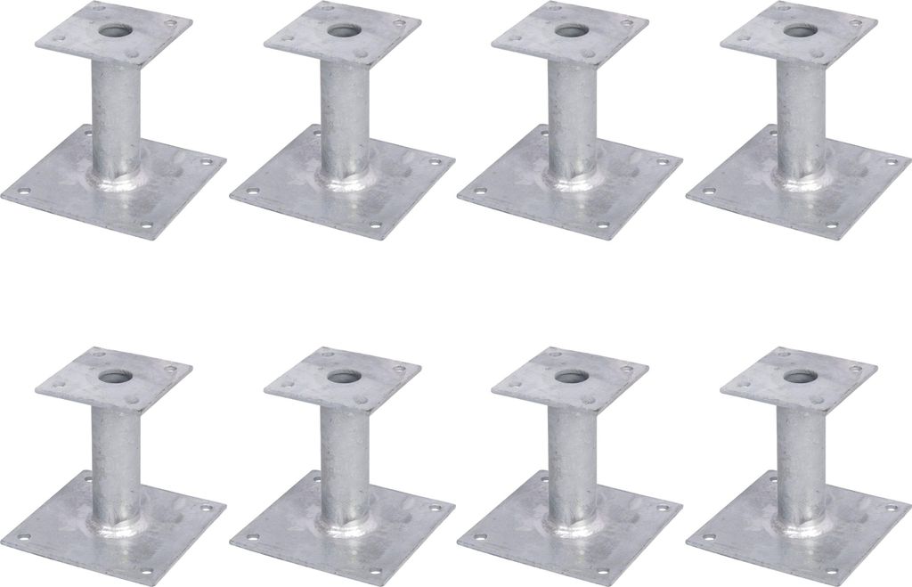 Alberts 8 x Pfostenträger, Platte 150x150 mm, Rohr-Ø 42 mm, feuerverzinkt, zum Aufschrauben