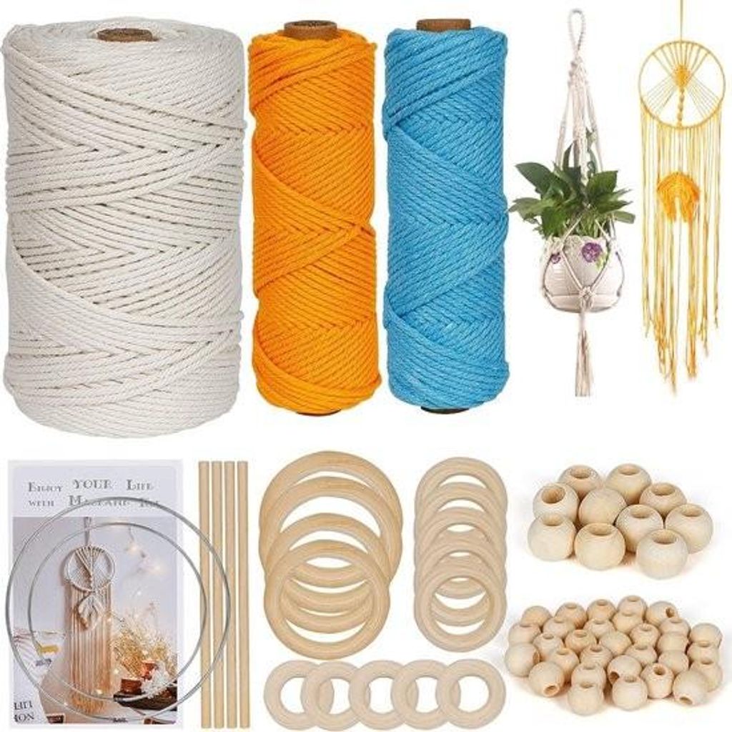 64-teiliges DIY-Makramee-Garn – Traumfänger-Bastelset aus Baumwollgarn – Naturbaumwollseil – Für Erwachsene und Anfänger – Enthält 3 Se...